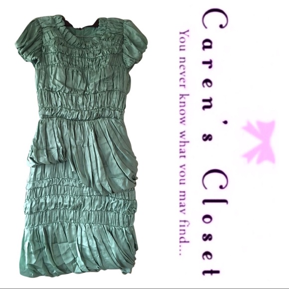 Burberry Runway Green Silk Ruched Mini Dress - Picture 2 of 9